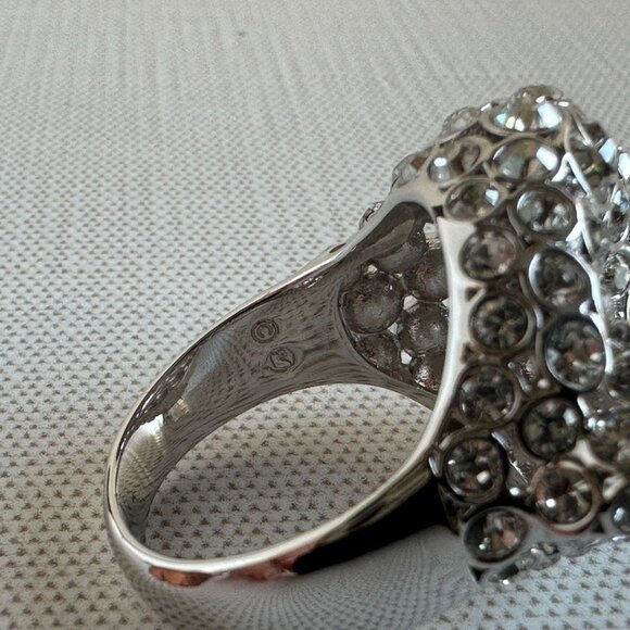 Swarovski Crystal Dome Ring, Rhodium-Plated Swirl Statement Ring, Size 8 - Picture 12 of 15